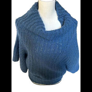 🧣🦋Free People Teal Cowl Neck Short Sleeve Chunky Knit Sweater Size SP